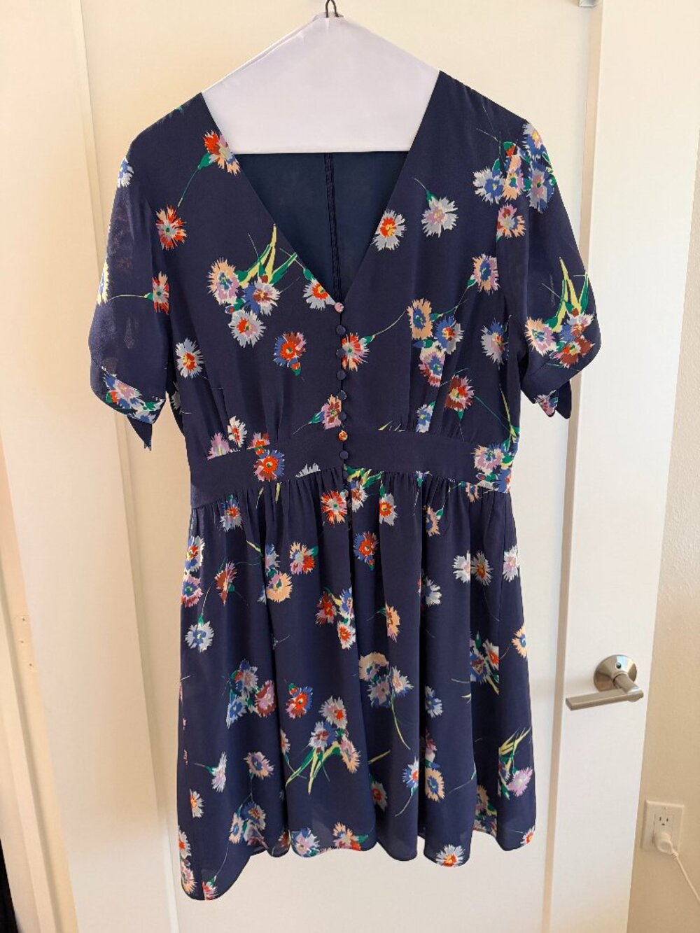 Madewell Navy Floral Button-Front Mini Dress — Size 6